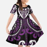 Custom Aotearoa Rangitane Family Matching Off Shoulder Maxi Dress and Hawaiian Shirt Maori Tribal Pattern LT05 Daughter's Dress Purple - Polynesian Pride