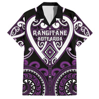 Custom Aotearoa Rangitane Family Matching Off Shoulder Maxi Dress and Hawaiian Shirt Maori Tribal Pattern LT05 Dad's Shirt - Short Sleeve Purple - Polynesian Pride