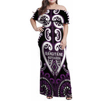 Custom Aotearoa Rangitane Family Matching Off Shoulder Maxi Dress and Hawaiian Shirt Maori Tribal Pattern LT05 Mom's Dress Purple - Polynesian Pride