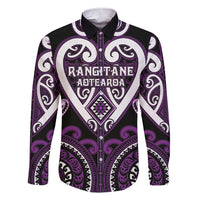 Custom Aotearoa Rangitane Family Matching Short Sleeve Bodycon Dress and Hawaiian Shirt Maori Tribal Pattern LT05 Dad's Shirt - Long Sleeve Purple - Polynesian Pride