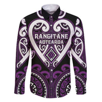 Custom Aotearoa Rangitane Family Matching Summer Maxi Dress and Hawaiian Shirt Maori Tribal Pattern LT05 Dad's Shirt - Long Sleeve Purple - Polynesian Pride