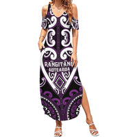 Custom Aotearoa Rangitane Family Matching Summer Maxi Dress and Hawaiian Shirt Maori Tribal Pattern LT05 Mom's Dress Purple - Polynesian Pride