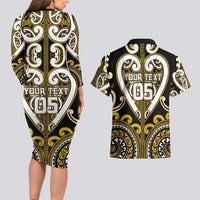 Custom Aotearoa Taranaki Couples Matching Long Sleeve Bodycon Dress and Hawaiian Shirt Maori Tribal Pattern LT05 - Polynesian Pride