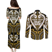 Custom Aotearoa Taranaki Couples Matching Puletasi and Long Sleeve Button Shirt Maori Tribal Pattern LT05 - Polynesian Pride