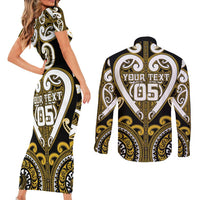 Custom Aotearoa Taranaki Couples Matching Short Sleeve Bodycon Dress and Long Sleeve Button Shirt Maori Tribal Pattern LT05 - Polynesian Pride