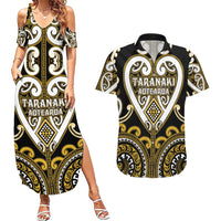 Custom Aotearoa Taranaki Couples Matching Summer Maxi Dress and Hawaiian Shirt Maori Tribal Pattern LT05 Yellow - Polynesian Pride