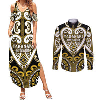 Custom Aotearoa Taranaki Couples Matching Summer Maxi Dress and Long Sleeve Button Shirt Maori Tribal Pattern LT05 Yellow - Polynesian Pride