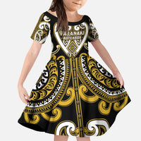 Custom Aotearoa Taranaki Family Matching Puletasi and Hawaiian Shirt Maori Tribal Pattern LT05 Daughter's Dress Yellow - Polynesian Pride
