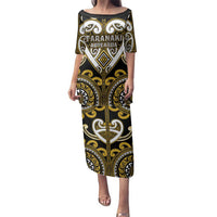 Custom Aotearoa Taranaki Family Matching Puletasi and Hawaiian Shirt Maori Tribal Pattern LT05 Mom's Dress Yellow - Polynesian Pride