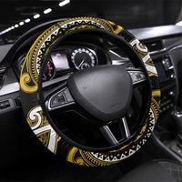 Aotearoa Taranaki Steering Wheel Cover Maori Tribal Pattern LT05 Universal Fit Yellow - Polynesian Pride