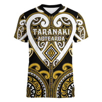 Custom Aotearoa Taranaki Women V-Neck T-Shirt Maori Tribal Pattern