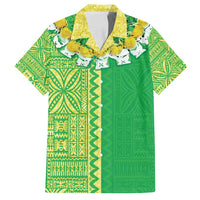 Fiji Lovoni Family Matching Puletasi and Hawaiian Shirt Fijian Tapa Salusalu Green Glitter