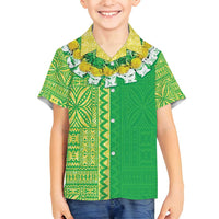 Fiji Lovoni Family Matching Puletasi and Hawaiian Shirt Fijian Tapa Salusalu Green Glitter