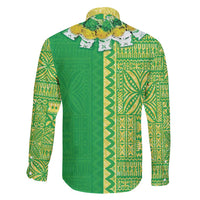 Fiji Lovoni Family Matching Summer Maxi Dress and Hawaiian Shirt Fijian Tapa Salusalu Green Glitter