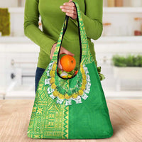 Fiji Lovoni Grocery Bag Fijian Tapa Salusalu Green Glitter