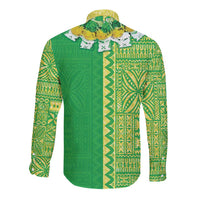 Fiji Lovoni Long Sleeve Button Shirt Fijian Tapa Salusalu Green Glitter