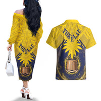 Tokelau Tokehega Day Couples Matching Off The Shoulder Long Sleeve Dress and Hawaiian Shirt National Badge Special Style - Polynesian Pride
