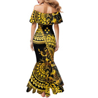 Kosrae Liberation Day Family Matching Mermaid Dress and Hawaiian Shirt Polynesian Floral Tattoo - Polynesian Pride