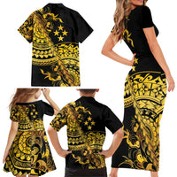 Kosrae Liberation Day Family Matching Short Sleeve Bodycon Dress and Hawaiian Shirt Polynesian Floral Tattoo - Polynesian Pride
