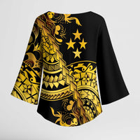 Kosrae Liberation Day Kimono Sleeve Blouse Polynesian Floral Tattoo - Polynesian Pride