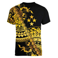 Kosrae Liberation Day Women V-Neck T-Shirt Polynesian Floral Tattoo - Polynesian Pride