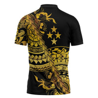 Kosrae Liberation Day Zipper Polo Shirt Polynesian Floral Tattoo - Polynesian Pride