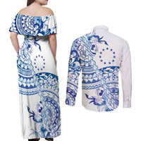 Pohnpei Liberation Day Couples Matching Off Shoulder Maxi Dress and Long Sleeve Button Shirt Polynesian Floral Tattoo - Polynesian Pride