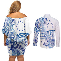 Pohnpei Liberation Day Couples Matching Off Shoulder Short Dress and Long Sleeve Button Shirt Polynesian Floral Tattoo - Polynesian Pride