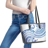 Pohnpei Liberation Day Leather Tote Bag Polynesian Floral Tattoo - Polynesian Pride