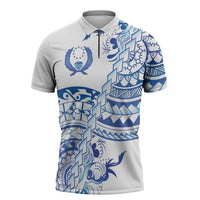 Pohnpei Liberation Day Zipper Polo Shirt Polynesian Floral Tattoo LT05 White - Polynesian Pride
