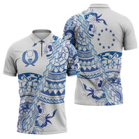 Pohnpei Liberation Day Zipper Polo Shirt Polynesian Floral Tattoo - Polynesian Pride