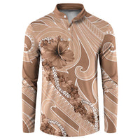 Hawaii Brown Hibiscus Pikake Lei Button Sweatshirt LT05 Brown - Polynesian Pride