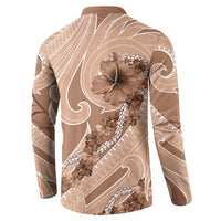 Hawaii Brown Hibiscus Pikake Lei Button Sweatshirt LT05 - Polynesian Pride