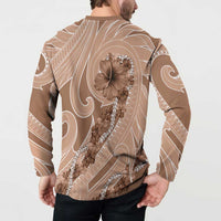 Hawaii Brown Hibiscus Pikake Lei Button Sweatshirt LT05 - Polynesian Pride