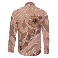 Hawaii Brown Hibiscus Pikake Lei Family Matching Off Shoulder Maxi Dress and Hawaiian Shirt - Polynesian Pride