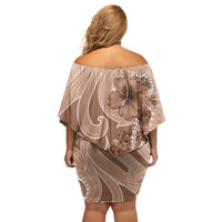 Hawaii Brown Hibiscus Pikake Lei Family Matching Off Shoulder Short Dress and Hawaiian Shirt - Polynesian Pride