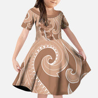 Hawaii Brown Hibiscus Pikake Lei Family Matching Puletasi and Hawaiian Shirt LT05 Daughter's Dress Brown - Polynesian Pride