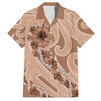Hawaii Brown Hibiscus Pikake Lei Family Matching Puletasi and Hawaiian Shirt LT05 Dad's Shirt - Short Sleeve Brown - Polynesian Pride