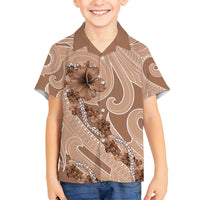 Hawaii Brown Hibiscus Pikake Lei Family Matching Puletasi and Hawaiian Shirt LT05 Son's Shirt Brown - Polynesian Pride