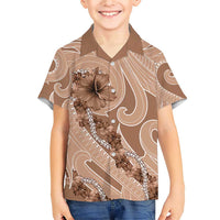Hawaii Brown Hibiscus Pikake Lei Family Matching Short Sleeve Bodycon Dress and Hawaiian Shirt - Polynesian Pride