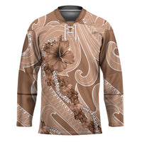 Hawaii Brown Hibiscus Pikake Lei Hockey Jersey LT05 Unisex Brown - Polynesian Pride