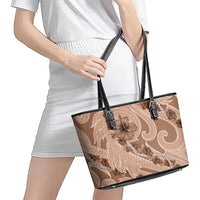 Hawaii Brown Hibiscus Pikake Lei Leather Tote Bag - Polynesian Pride