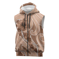 Hawaii Brown Hibiscus Pikake Lei Sleeveless Zip Hoodie LT05 Brown - Polynesian Pride
