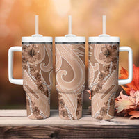 Hawaii Brown Hibiscus Pikake Lei Tumbler With Handle - Polynesian Pride