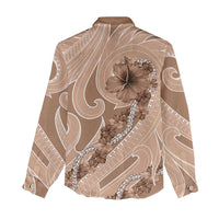 Hawaii Brown Hibiscus Pikake Lei Women Casual Shirt - Polynesian Pride