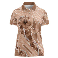 Hawaii Brown Hibiscus Pikake Lei Women Polo Shirt - Polynesian Pride