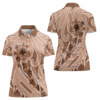 Hawaii Brown Hibiscus Pikake Lei Women Polo Shirt - Polynesian Pride