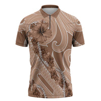 Hawaii Brown Hibiscus Pikake Lei Zipper Polo Shirt LT05 Brown - Polynesian Pride