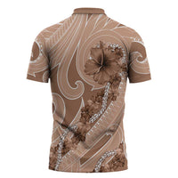 Hawaii Brown Hibiscus Pikake Lei Zipper Polo Shirt - Polynesian Pride