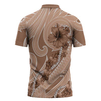 Hawaii Brown Hibiscus Pikake Lei Zipper Polo Shirt LT05 - Polynesian Pride